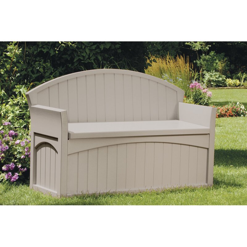 Suncast 50 newest gallon Resin Outdoor Deck Storage Bench for Patio Light Taupe